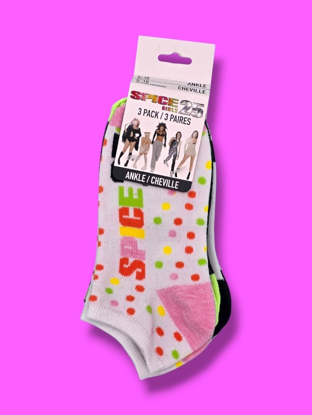 Spice Girls 25th Anniversary 3-Pack Ankle Sock Set Size 5 - 10
